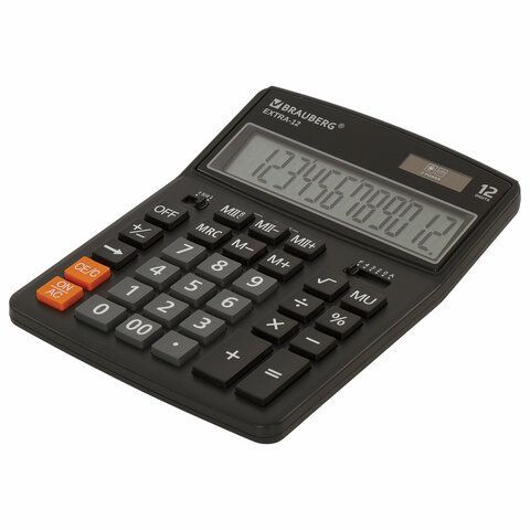 Калькулятор настольный BRAUBERG EXTRA-12-BK (206x155мм) 12 разрядов двойное питание 1/20
