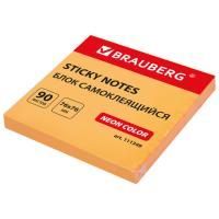 Блок самоклеящийся 76х76мм 90л оранжевый неон BRAUBERG 1/12