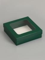 Коробка с окном 200х200х60мм картонная армейский зеленый 5/375