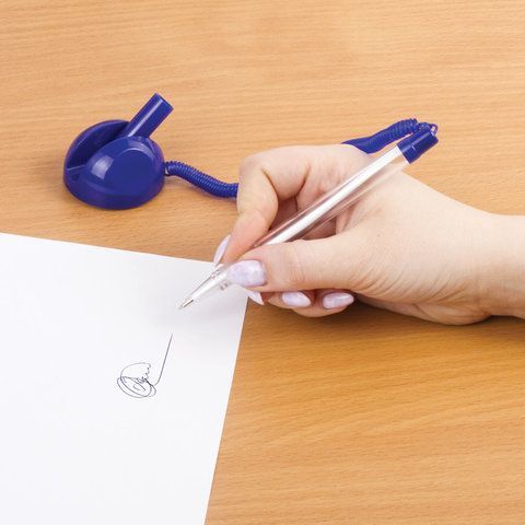 Ручка шариковая настольная синяя на пружинке на подставке STOP PEN 1/100/500