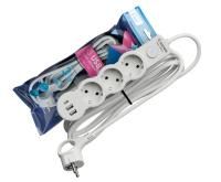 Удлинитель сетевой 3м 3 розетки 10А USB белый Космос (ПЭТ) 1/1