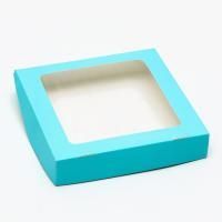 Коробка с окном 200х200х40мм картонная голубая 1/20/300