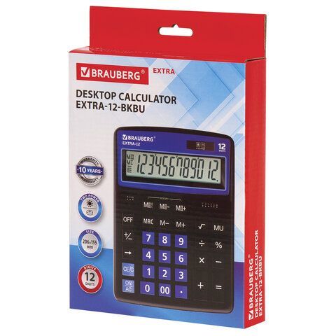Калькулятор настольный BRAUBERG EXTRA-12-BKBU (206x155мм) 12разр дв питание ЧЕРНО-СИНИЙ 1/1